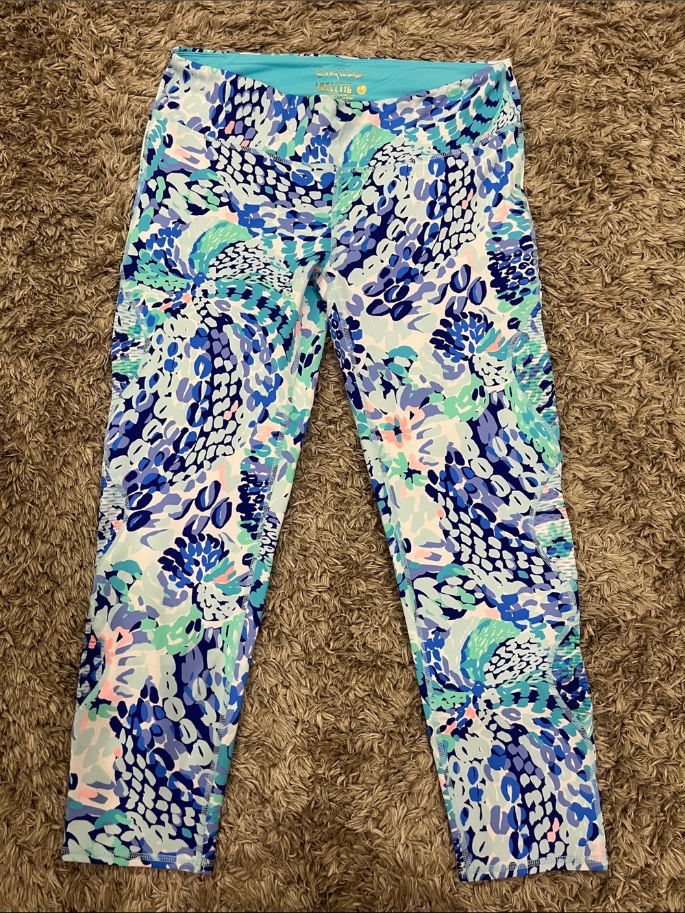 Lilly Pulitzer Aqua Blue Multi-Print Capri Leggings